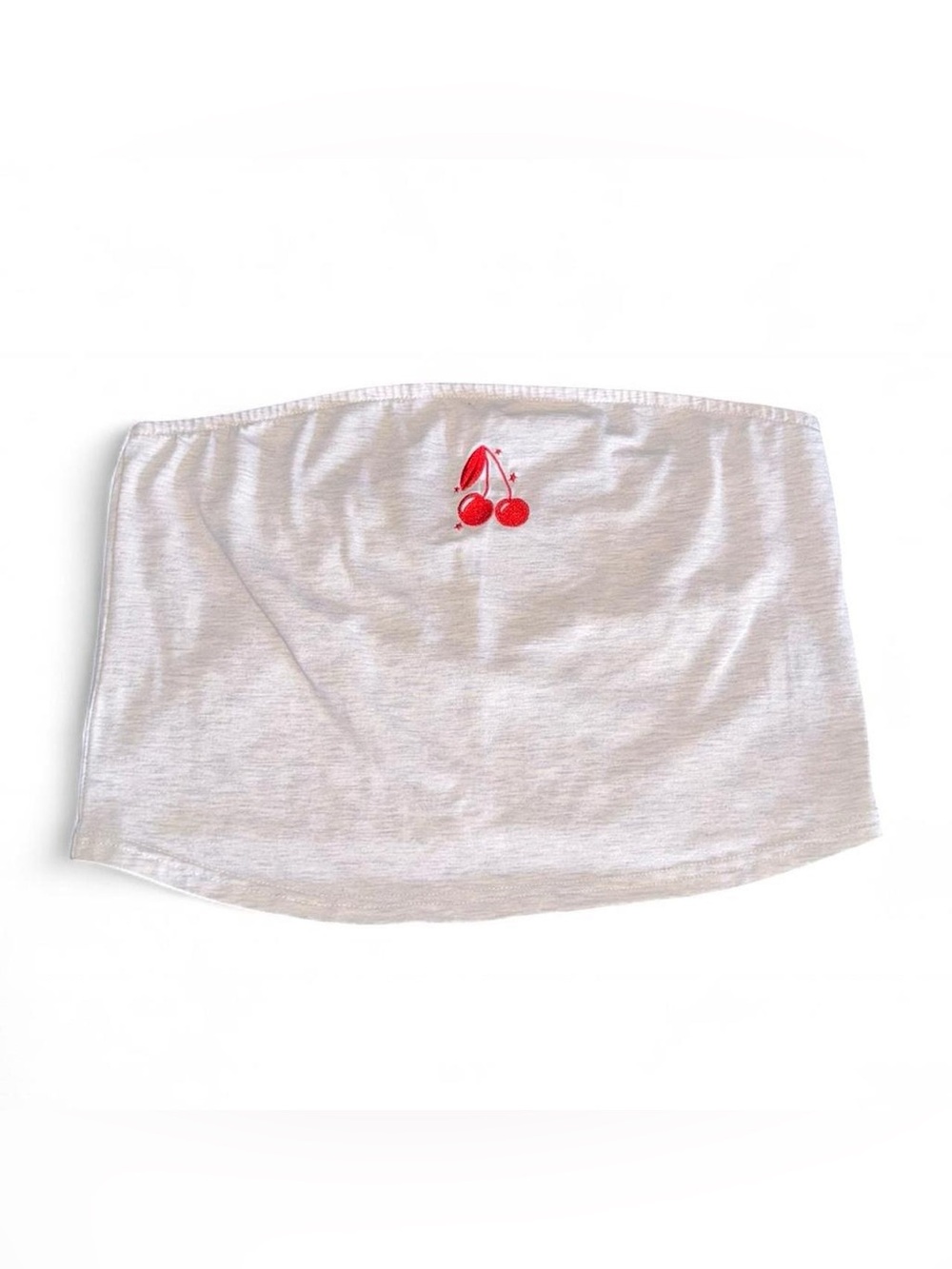 White Tube Top with Red Cherry Embroidery